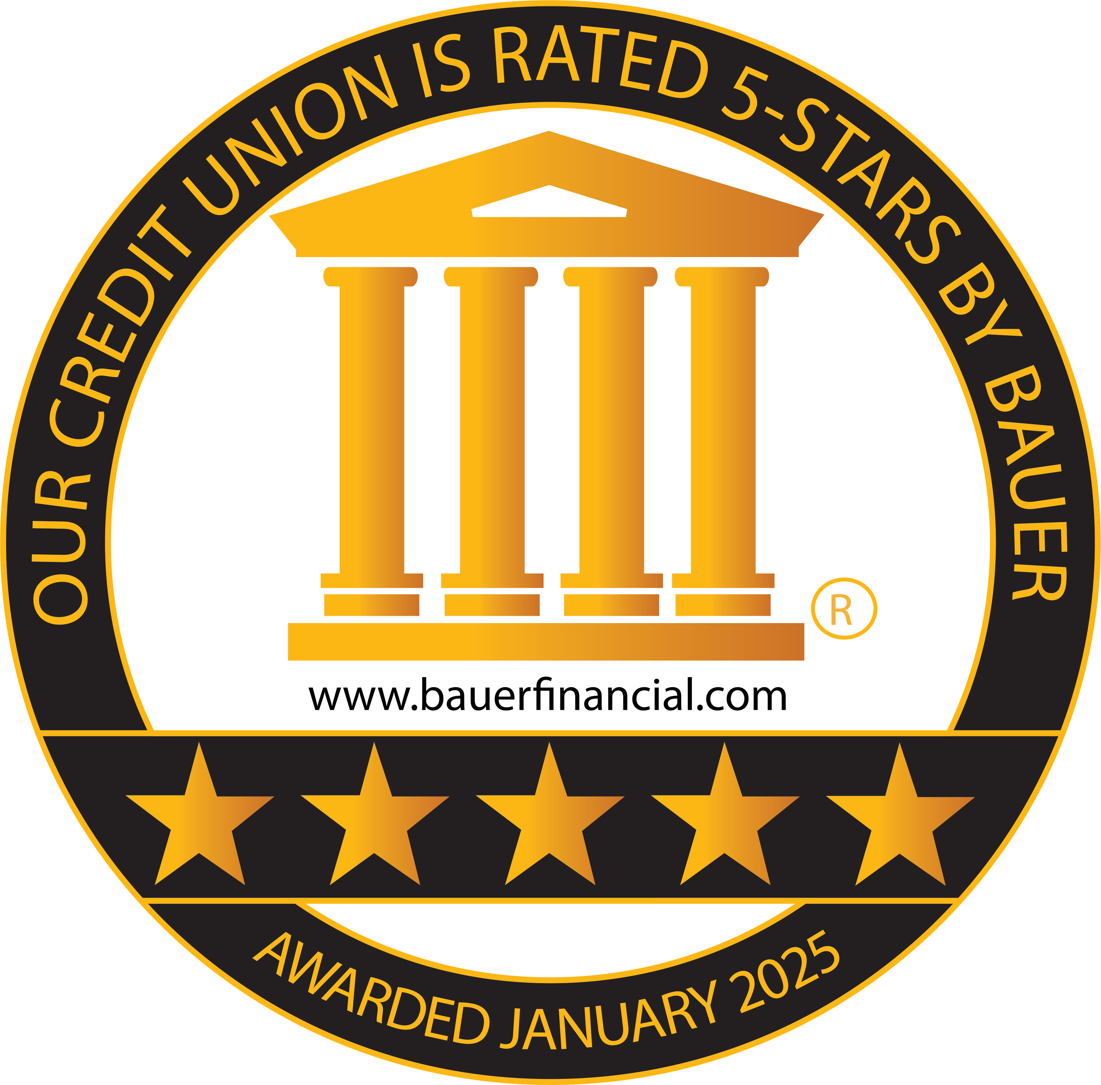 Bauer Financial 5 star rating awarded Jan 2025